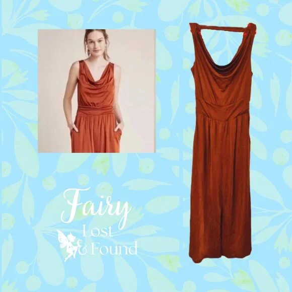 🍄50% ANTHROPOLOGIE Orange Jumpsuit sz S - Picture 2 of 10